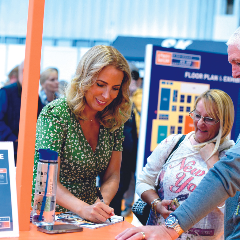 Jasmine Harman meeting visitors at A Place in the Sun Live