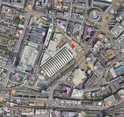 Map showing Manchester Central, Windmill Street, Manchester M2 3GX